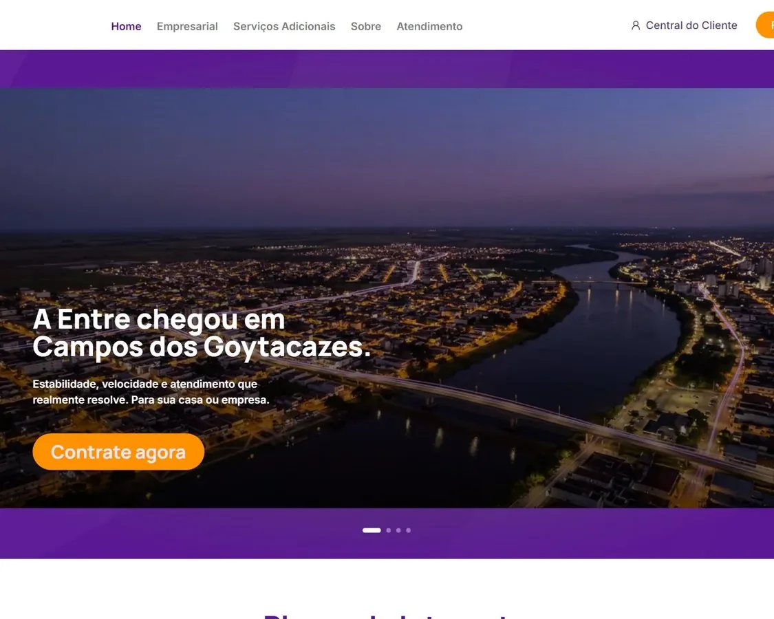 Home do site da Entre com o anúncio da chegada à cidade