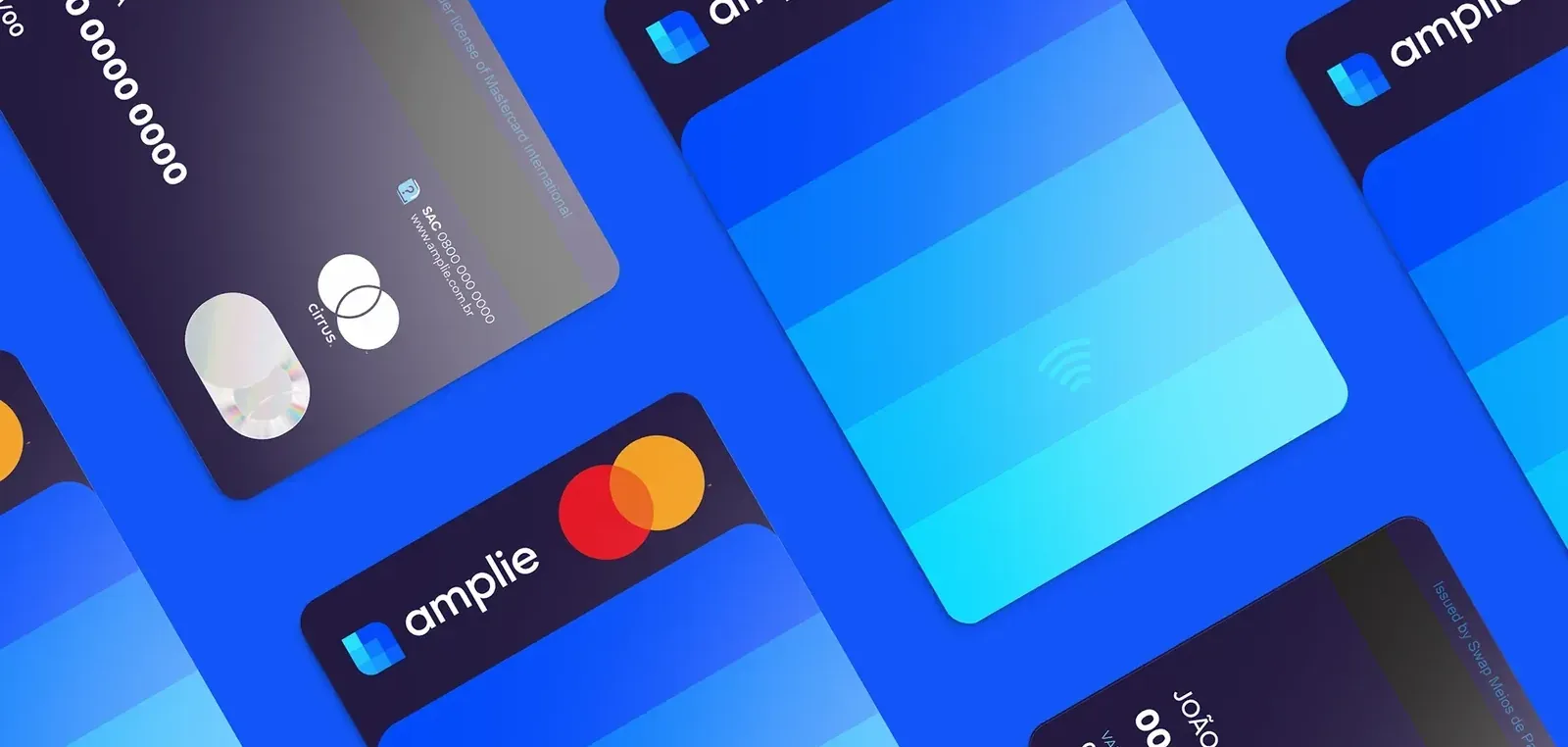 Cartões Amplie em camadas de azul