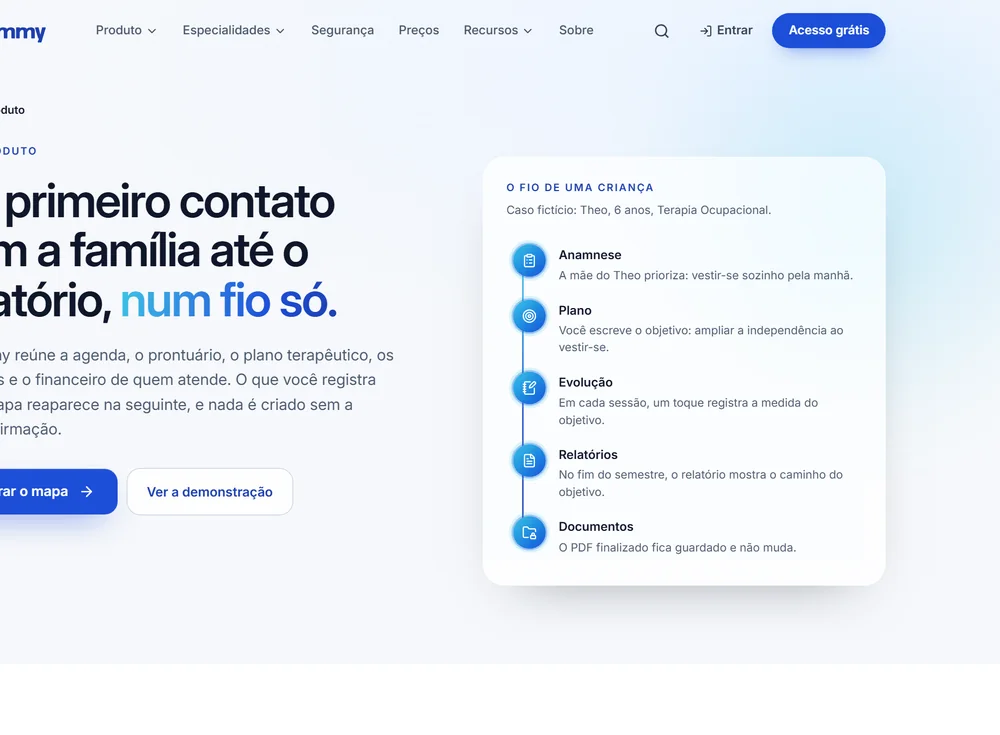 Página do produto da Blummy com o fio da jornada de uma criança